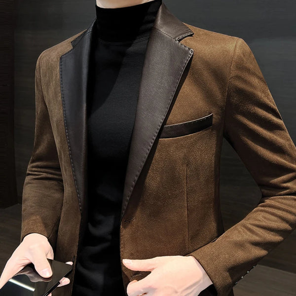 Single Breasted Splicing Jacket for Men Vintage Coats Suits and Blazers